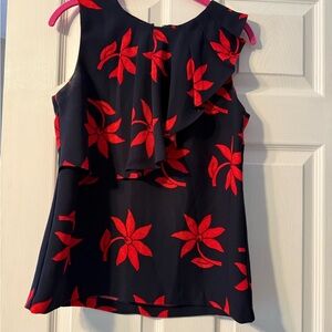 Banana Republic Red Floral Ruffle Blouse